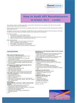 How to Audit API Manufacturers 24 October 2014 -  London