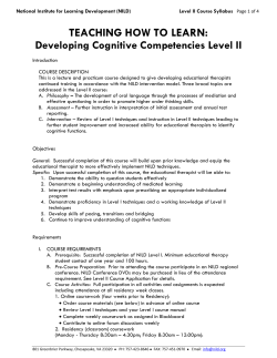 TEACHING HOW TO LEARN: Developing Cognitive Competencies Level II