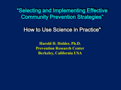 “Selecting and Implementing Effective Community Prevention Strategies”