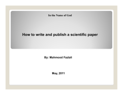 How to write and publish a scientific paper By: Mahmood Fazlali