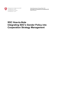 SDC How-to-Note Integrating SDC's Gender Policy into Cooperation Strategy Management