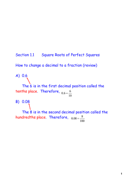 Section 1.1 Square Roots of Perfect Squares A)  0.6