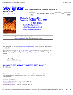 Skylighter Skylighter Fireworks Tips November 6th, 2008 -- Issue #118