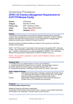 Governing Procedure: GP051-05 Inventory Management Requirements for EOP/TPP/Module Facility