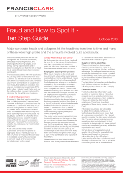 Fraud and How to Spot It - Ten Step Guide October 2013