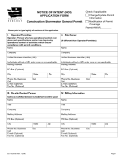 NOTICE OF INTENT (NOI) APPLICATION FORM Construction Stormwater General Permit