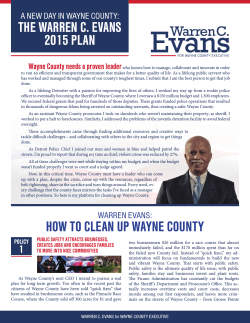 THE WARREN C. EVANS 2015 PLAN A NEW DAY IN WAYNE COUNTY: