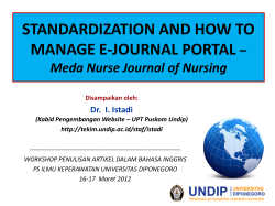 STANDARDIZATION AND HOW TO MANAGE E-JOURNAL PORTAL – Meda Nurse Journal of Nursing