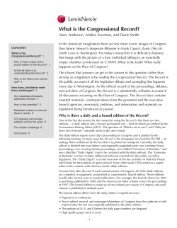 What is the Congressional Record?  Marc	Anderson,	Andrea	Sevetson,	and	Diane	Smith