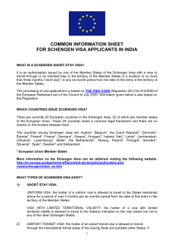COMMON INFORMATION SHEET FOR SCHENGEN VISA APPLICANTS IN INDIA
