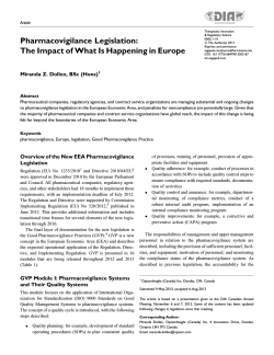 Pharmacovigilance Legislation: The Impact of What Is Happening in Europe Article ª