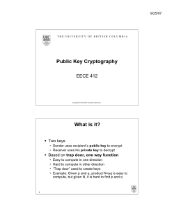 Public Key Cryptography What is it? EECE 412 