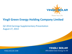 Yingli Green Energy Holding Company Limited Q2 2014 Earnings Supplementary Presentation