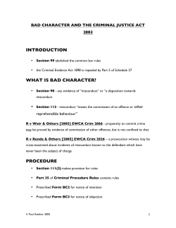 INTRODUCTION WHAT IS BAD CHARACTER? BAD CHARACTER AND THE CRIMINAL JUSTICE ACT 2003