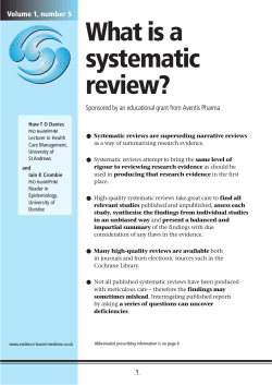 What is a systematic review? Volume 1, number 5