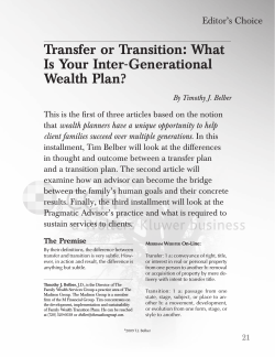 Transfer or Transition: What Is Your Inter-Generational Wealth Plan?