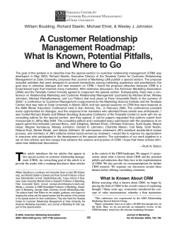 A Customer Relationship Management Roadmap: What Is Known, Potential Pitfalls,