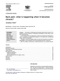 Back pain: what is happening when it becomes chronic? Jonathan Field *