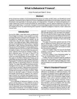 What is Behavioral Finance? Abstract Victor Ricciardi and Helen K. Simon