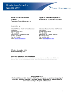 Distribution Guide for Quebec Only Individual travel insurance