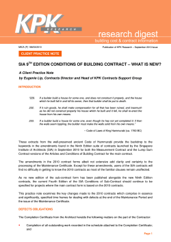 SIA 9 EDITION CONDITIONS OF BUILDING CONTRACT – WHAT IS NEW?