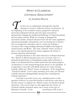 T What is Classical Catholic Education? by Jonathan Beeson
