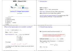 MPRI – Cours 2.12.2 Lecture IV: Integer factorization I. Introduction F. Morain