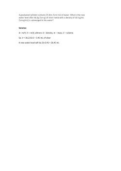 A graduated cylinder contains 23.0mL {\rm mL} of water. What... water level after 36.2g {\rm g} of silver metal with...