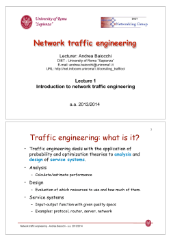Network traffic engineering University of Roma “Sapienza” Lecturer: Andrea Baiocchi