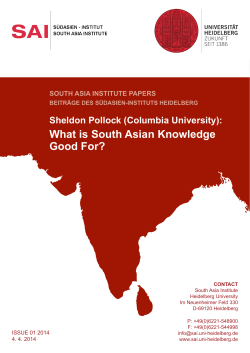 What is South Asian Knowledge Good For? Sheldon Pollock (Columbia University):