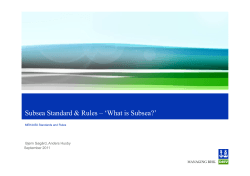 Subsea Standard &amp; Rules – ‘What is Subsea?’ September 2011