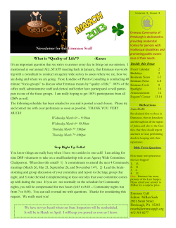 Newsletter for the Emmaus Staff