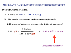 MOLES AND CALCULATIONS USING THE MOLE CONCEPT amu INTRODUCTORY TERMS