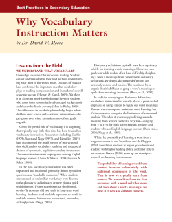 Why Vocabulary Instruction Matters Lessons from the Field by Dr. David W. Moore