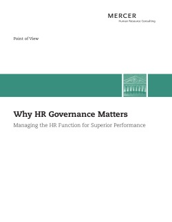 Why HR Governance Matters Managing the HR Function for Superior Performance