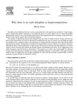 Why there is no such discipline as hypercomputation Martin Davis