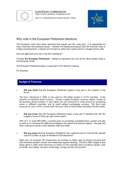 Why vote in the European Parliament elections EUROPEAN COMMISSION