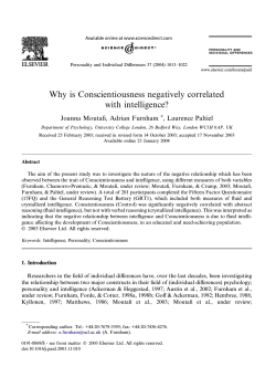 Why is Conscientiousness negatively correlated with intelligence? Joanna Moutaﬁ, Adrian Furnham