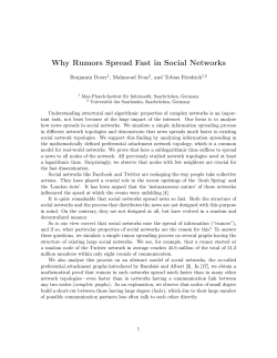 Why Rumors Spread Fast in Social Networks Benjamin Doerr , Mahmoud Fouz