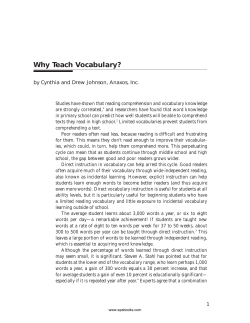 Why Teach Vocabulary? by Cynthia and Drew Johnson, Anaxos, Inc.