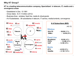 KT is a leading telecommunication company, Specialized  in telecom,... onvergence areas - Established in Dec. 10 1981