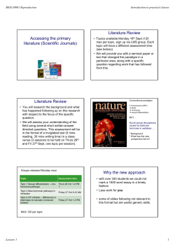 Literature Review Accessing the primary literature (Scientific Journals)