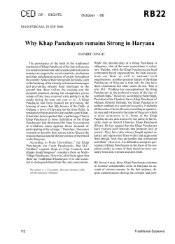 Why Khap Panchayats remains Strong in Haryana  MAINSTREAM, 30 SEP 2006