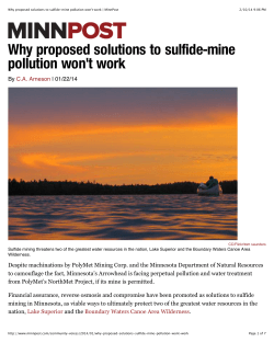 Why proposed solutions to sulfide-mine pollution won't work By | 01/22/14
