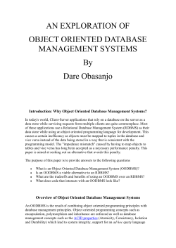 AN EXPLORATION OF OBJECT ORIENTED DATABASE MANAGEMENT SYSTEMS By