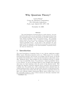 Why Quantum Theory? Lucien Hardy November 13, 2001 Centre for Quantum Computation,