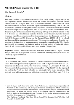 Why Did Poland Choose The F-16? Col. Barre R. Seguin  Abstract