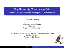 Why University Governance Fails Performance Payment and Management by Objectives Christoph Biester