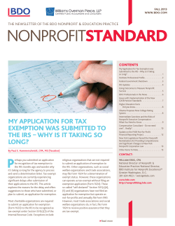 THE NEWSLETTER OF THE BDO NONPROFIT &amp; EDUCATION PRACTICE CONTENTS FALL 2013 WWW.BDO.COM