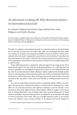 Restorative Justice: An International Journal Ivo Aertsen, Stephan Parmentier, Inge Vanfraechem, Lode
